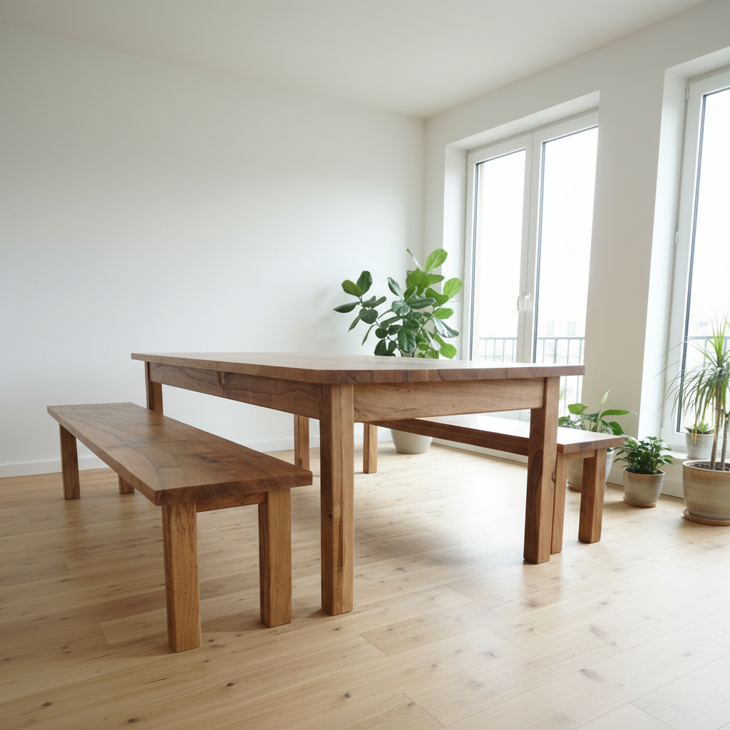 Handgefertigte Möbel aus massivem Holz mit natürlicher Maserung und hochwertiger Verarbeitung