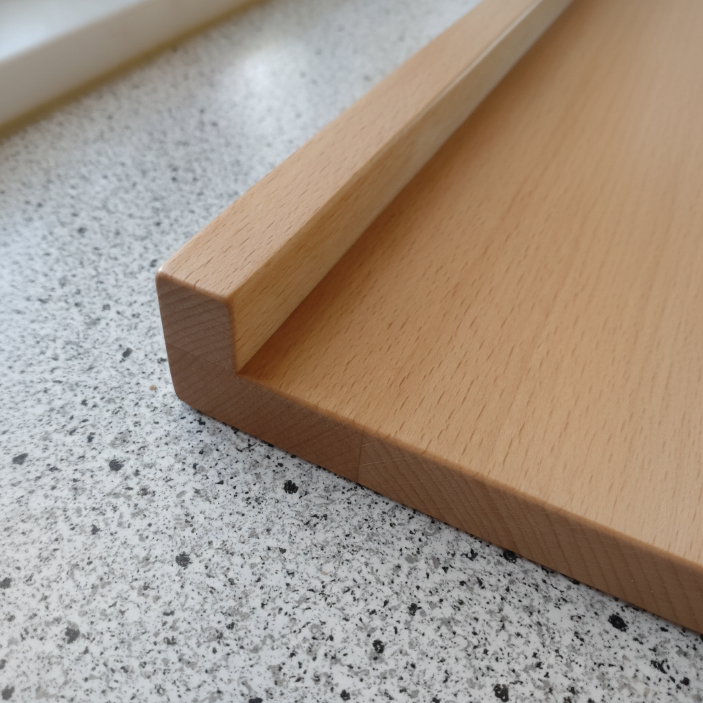 Backbrett „Kreta“ aus Buche mit stabiler Anschlagleiste, Detailaufnahme, handgefertigt
