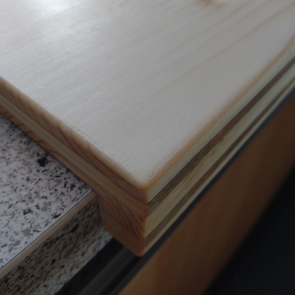 Backbrett „Kreta“ aus Fichte mit stabiler Anschlagleiste, Detailaufnahme, handgefertigt