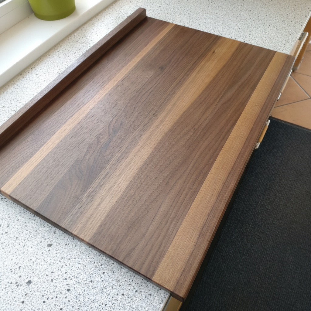 Backbrett „Kreta“ aus Nussbaumholz, Seitenansicht, robustes Hartholz