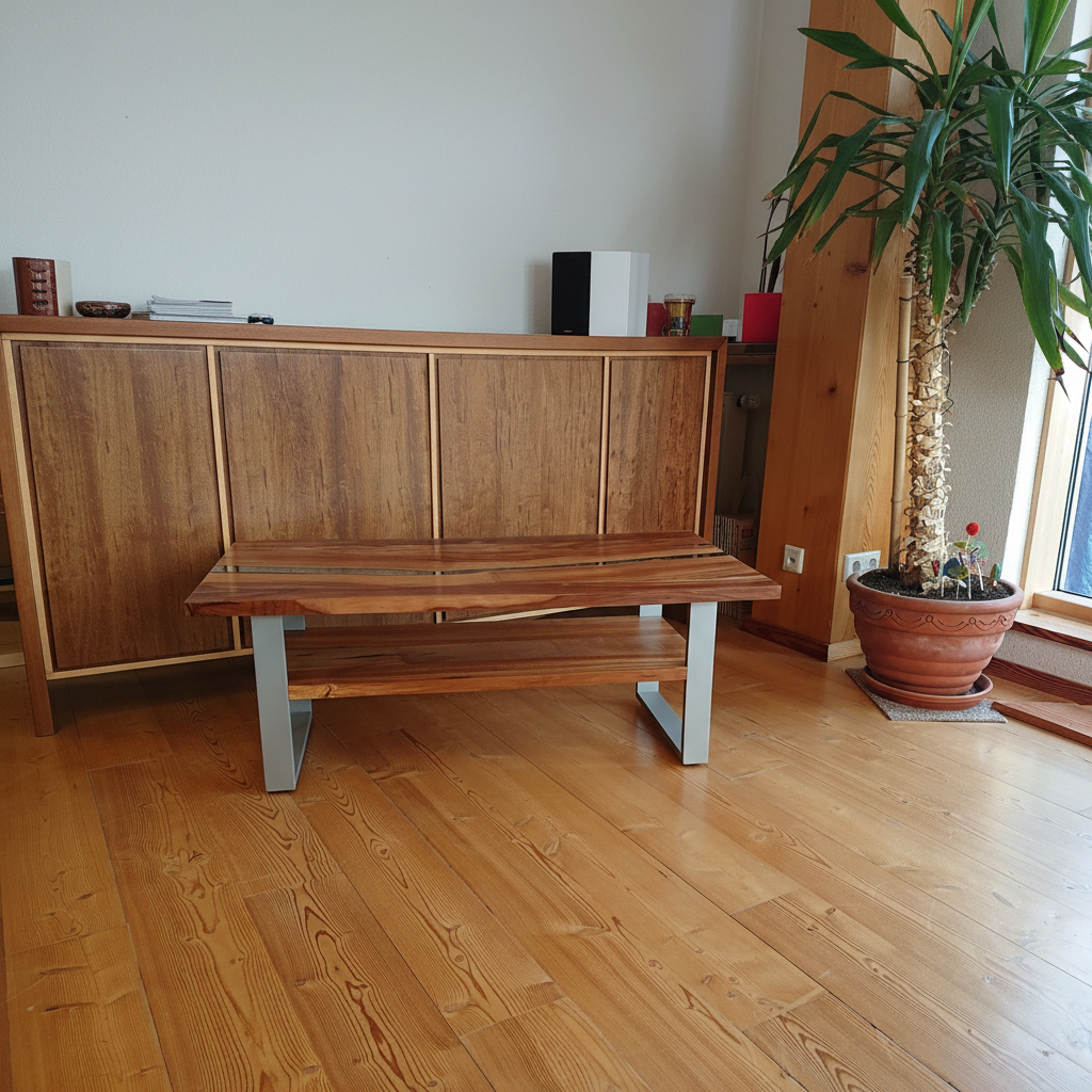 Couchtisch „Florenz“ aus Apfelholz mit Epoxidharz, Vorderansicht