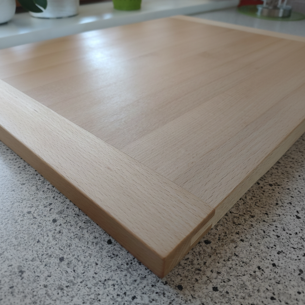 Nahaufnahme der geölten Oberfläche des Schneidebretts „Corsica“ aus Buchenholz, langlebig und messerschonend