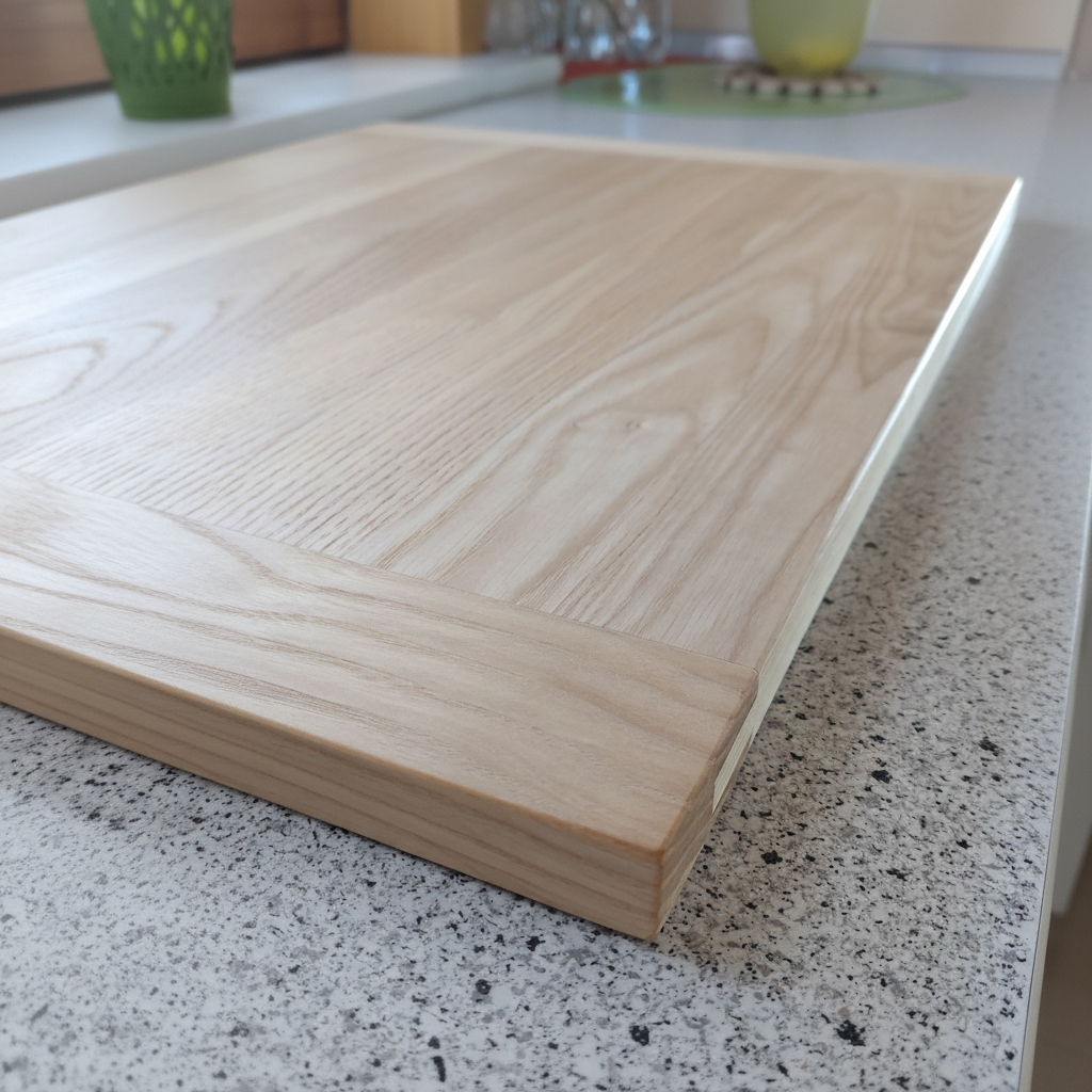 Nahaufnahme der geölten Oberfläche des Schneidebretts „Corsica“ aus Eschenholz, langlebig und messerschonend