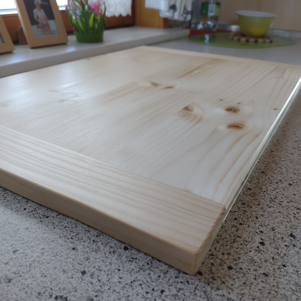 Nahaufnahme der geölten Oberfläche des Schneidebretts „Corsica“ aus Fichtenholz, langlebig und messerschonend