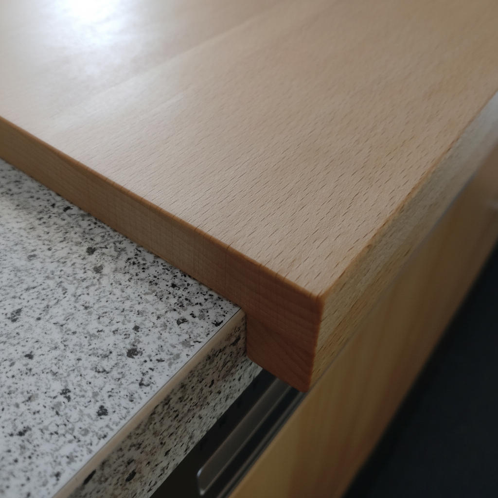 Schneidebrett „Madeira“ aus Buche mit stabiler Anschlagleiste, Detailaufnahme, handgefertigt