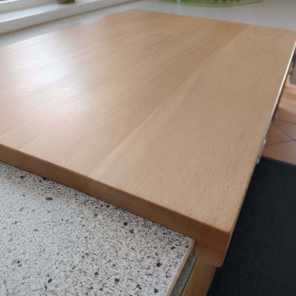 Nahaufnahme der geölten Oberfläche des Schneidebretts „Madeira“ aus Buchenholz, langlebig und messerschonend