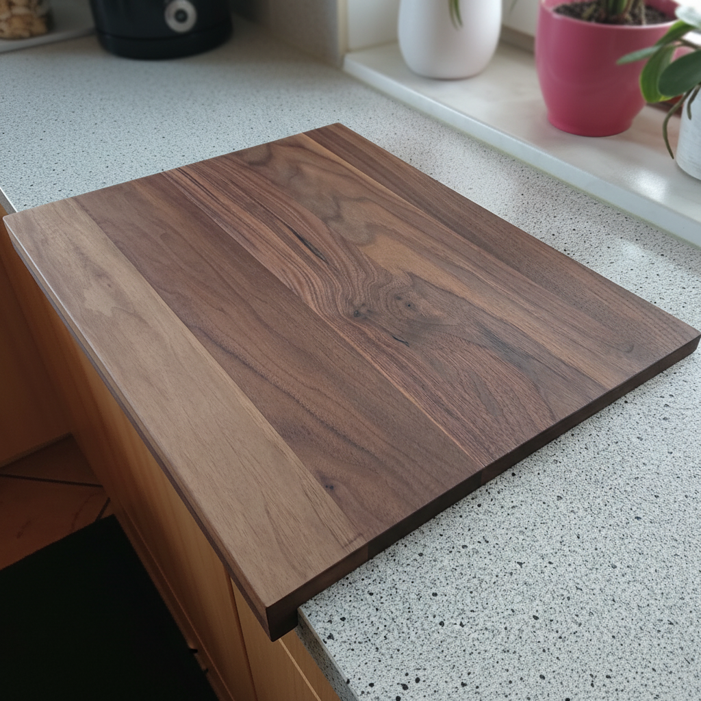 Schneidebrett „Madeira“ aus Nussbaum beim Schneiden von Gemüse und Anrichten von Speisen in der Küche