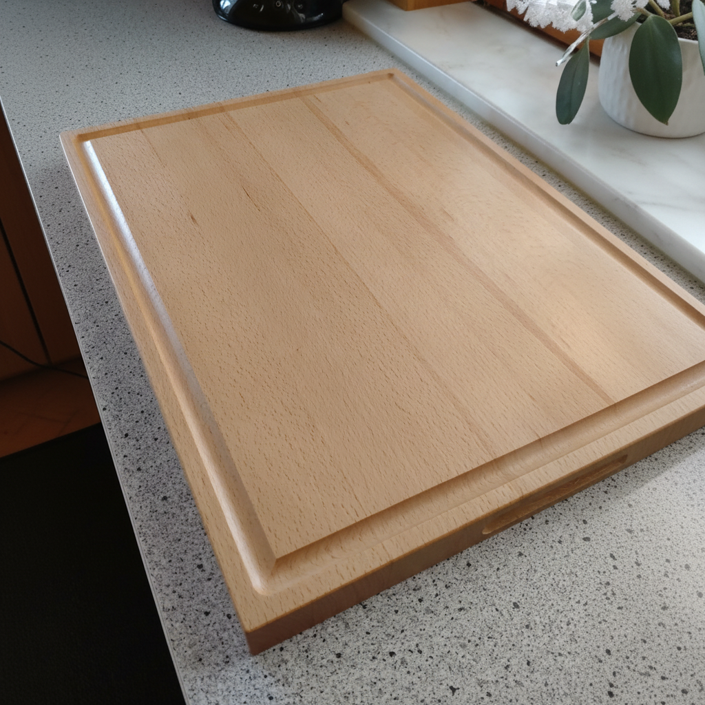 Schneidebrett „Mauritius“ aus Buche beim Schneiden von Gemüse mit Saftrille