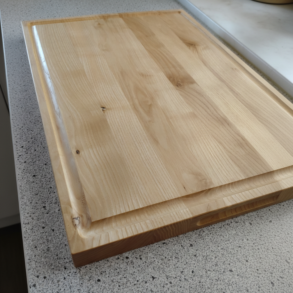 Schneidebrett „Mauritius“ aus Esche beim Schneiden von Gemüse mit Saftrille