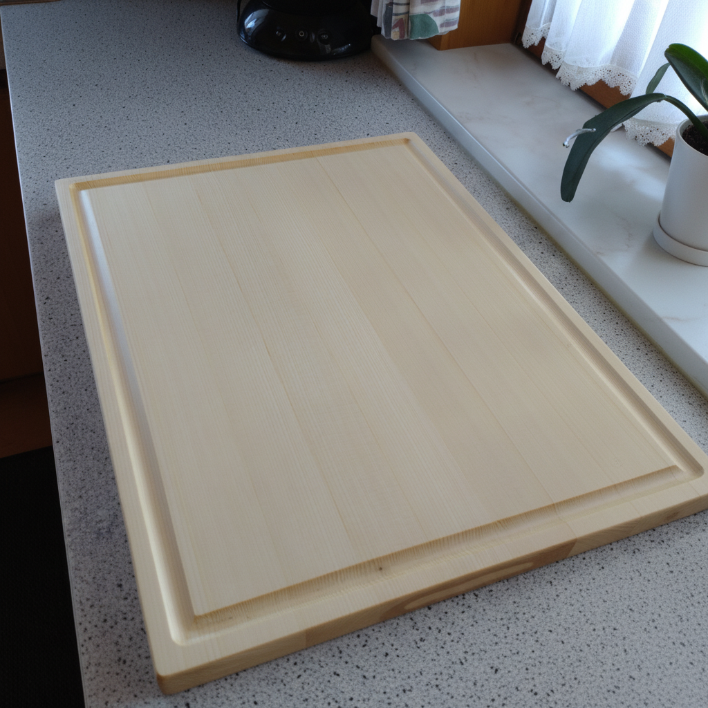 Schneidebrett „Mauritius“ aus Fichte beim Schneiden von Gemüse mit Saftrille