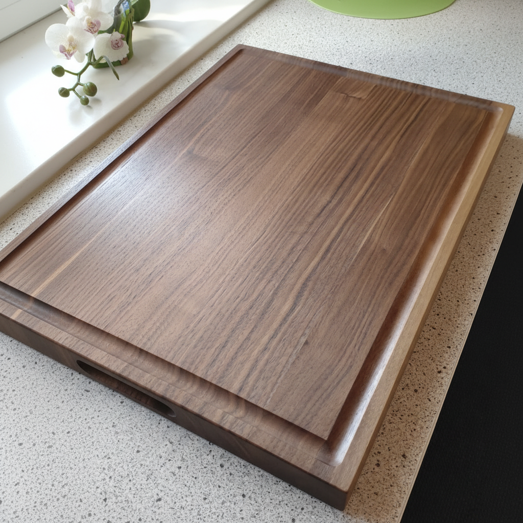Seitenansicht des 4 cm starken Schneidebretts „Mauritius“ aus Nussbaum