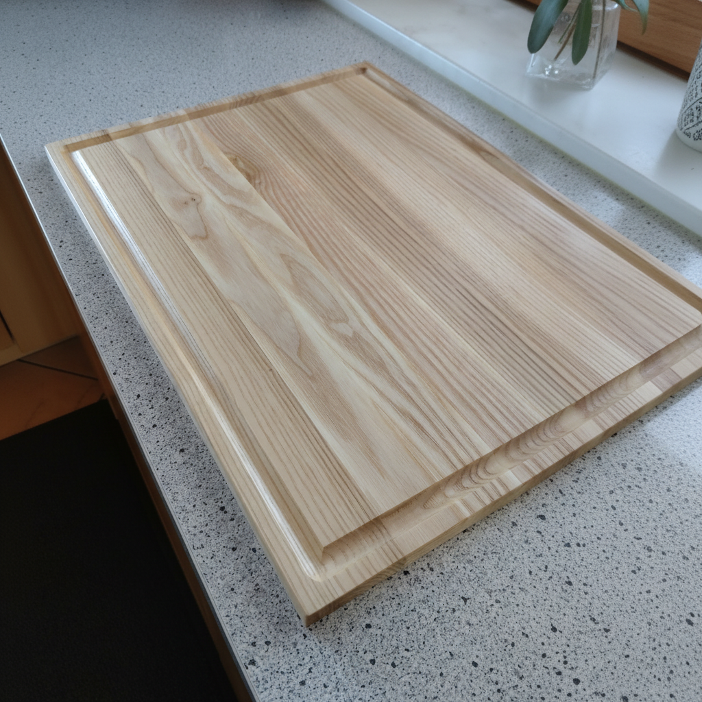 Schneidebrett „Santorini“ aus Eschenholz beim Schneiden von Fleisch und Gemüse