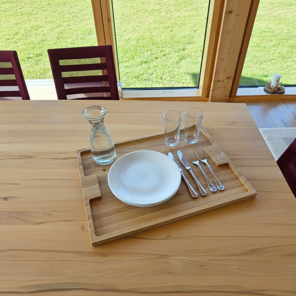 Serviertablett „Capri“ aus Eiche, Seitenprofil mit eleganter Kontur