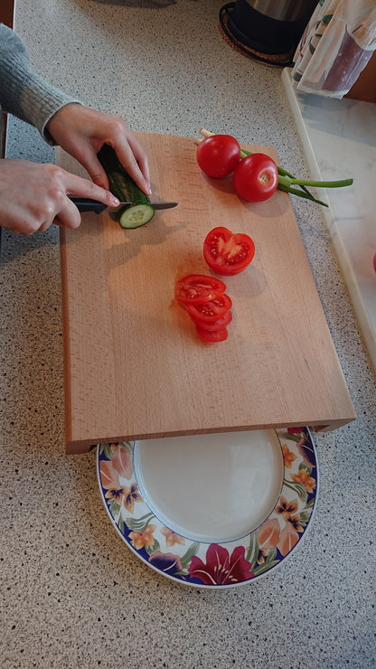 Schneidebrett Aruba Massivholzbrett mit Teller Auffangsystem