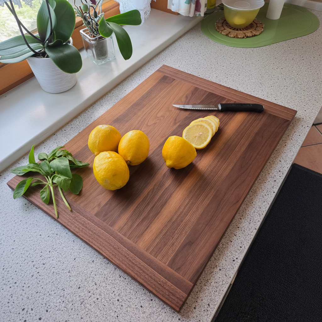Schneidebrett „Corsica“ aus Nussbaumholz, Seitenansicht, robustes Hartholz