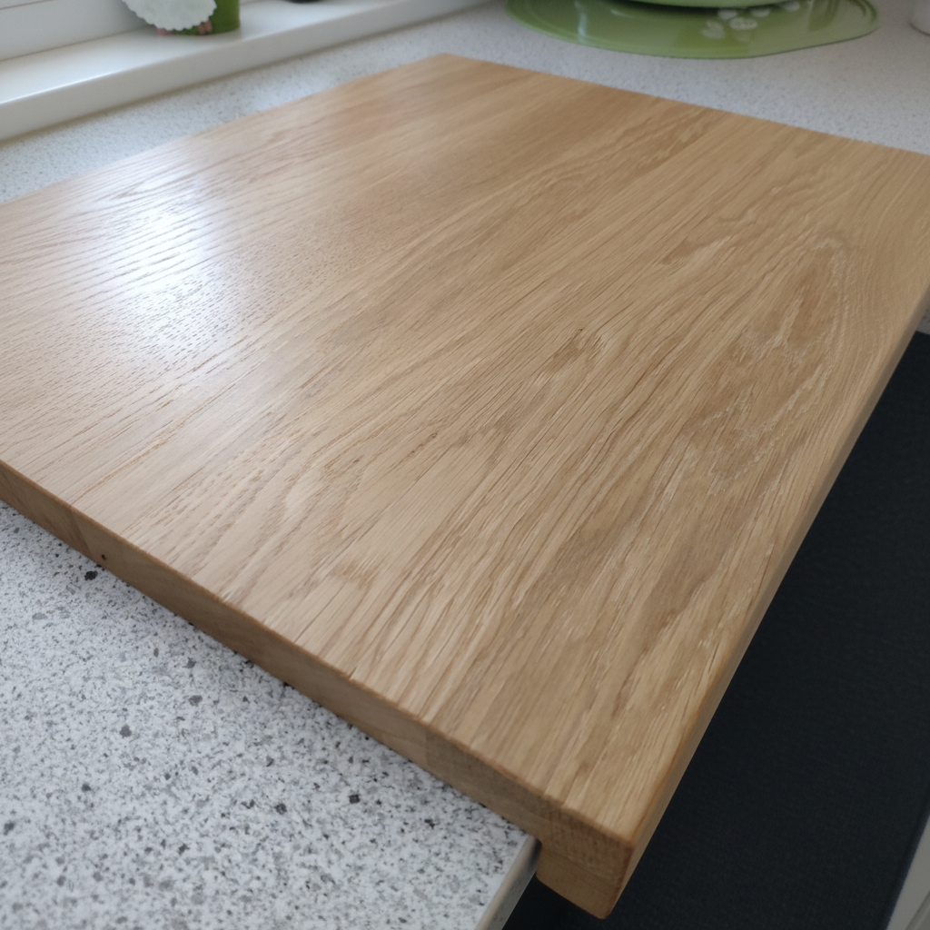 Nahaufnahme der geölten Oberfläche des Schneidebretts „Madeira“ aus Eichenholz, langlebig und messerschonend