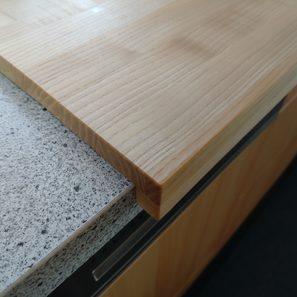 Schneidebrett „Madeira“ aus Esche mit stabiler Anschlagleiste, Detailaufnahme, handgefertigt