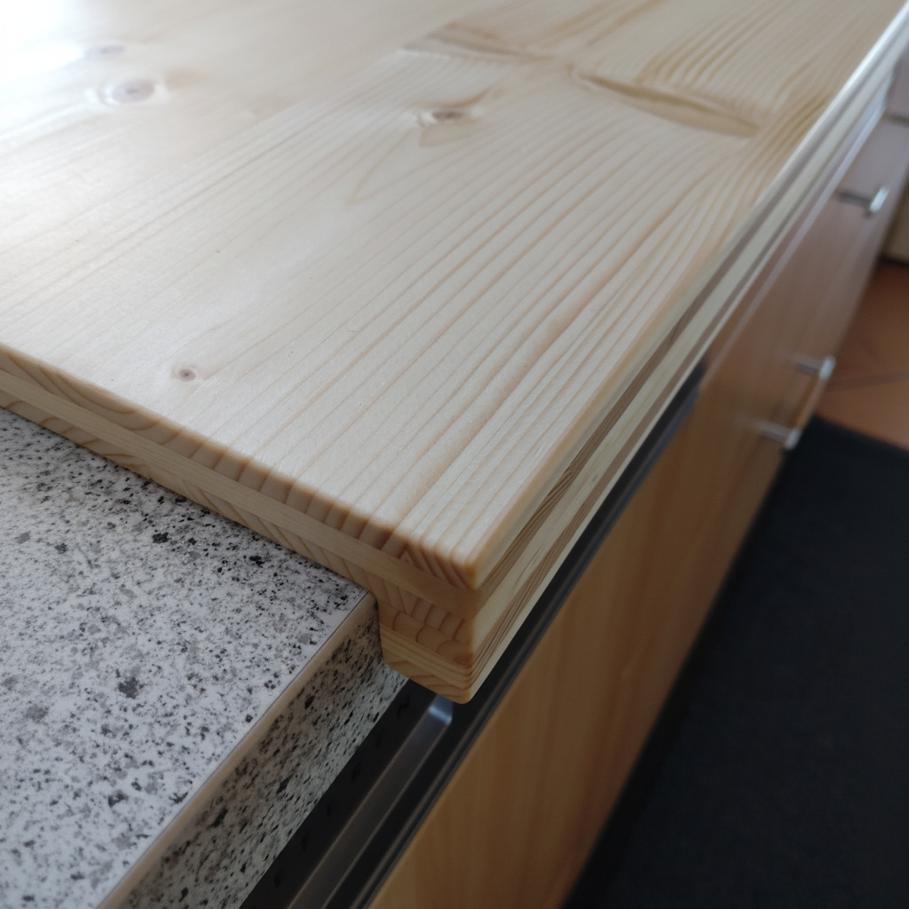 Schneidebrett „Madeira“ aus Fichte mit stabiler Anschlagleiste, Detailaufnahme, handgefertigt