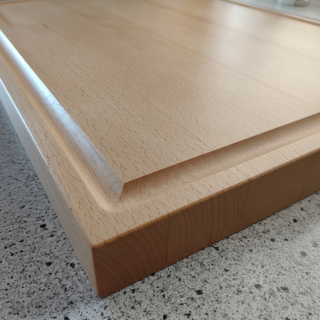 Detailaufnahme der Saftrille des massiven Buchen-Schneidebretts „Mauritius“