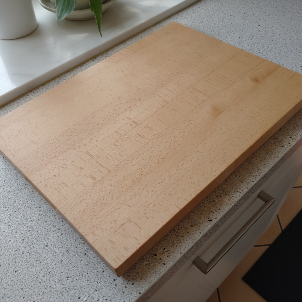 Nahaufnahme der natürlichen Maserung und Holzstruktur des Schneidebretts „Mauritius“ aus Buche