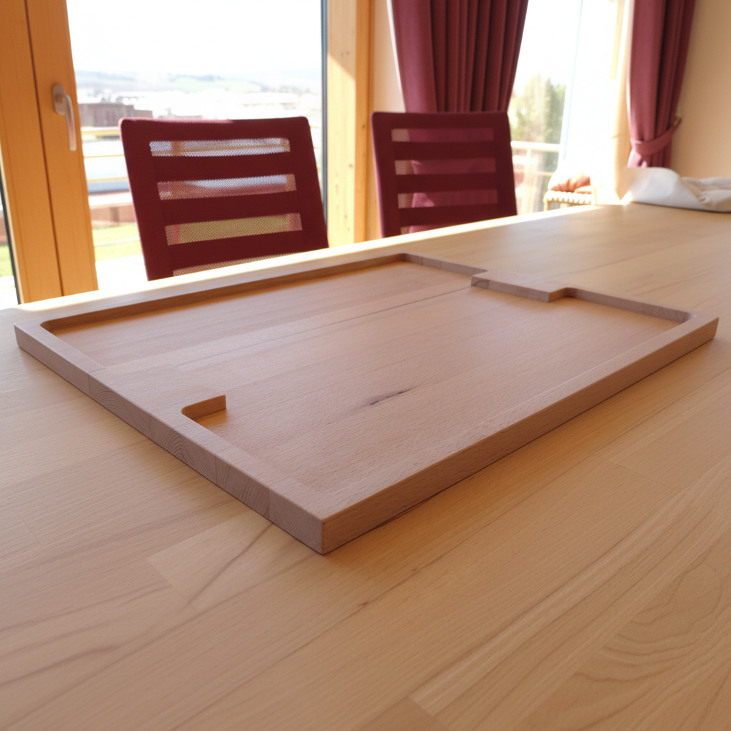 Serviertablett „Capri“ aus Buche, Seitenprofil mit eleganter Kontur